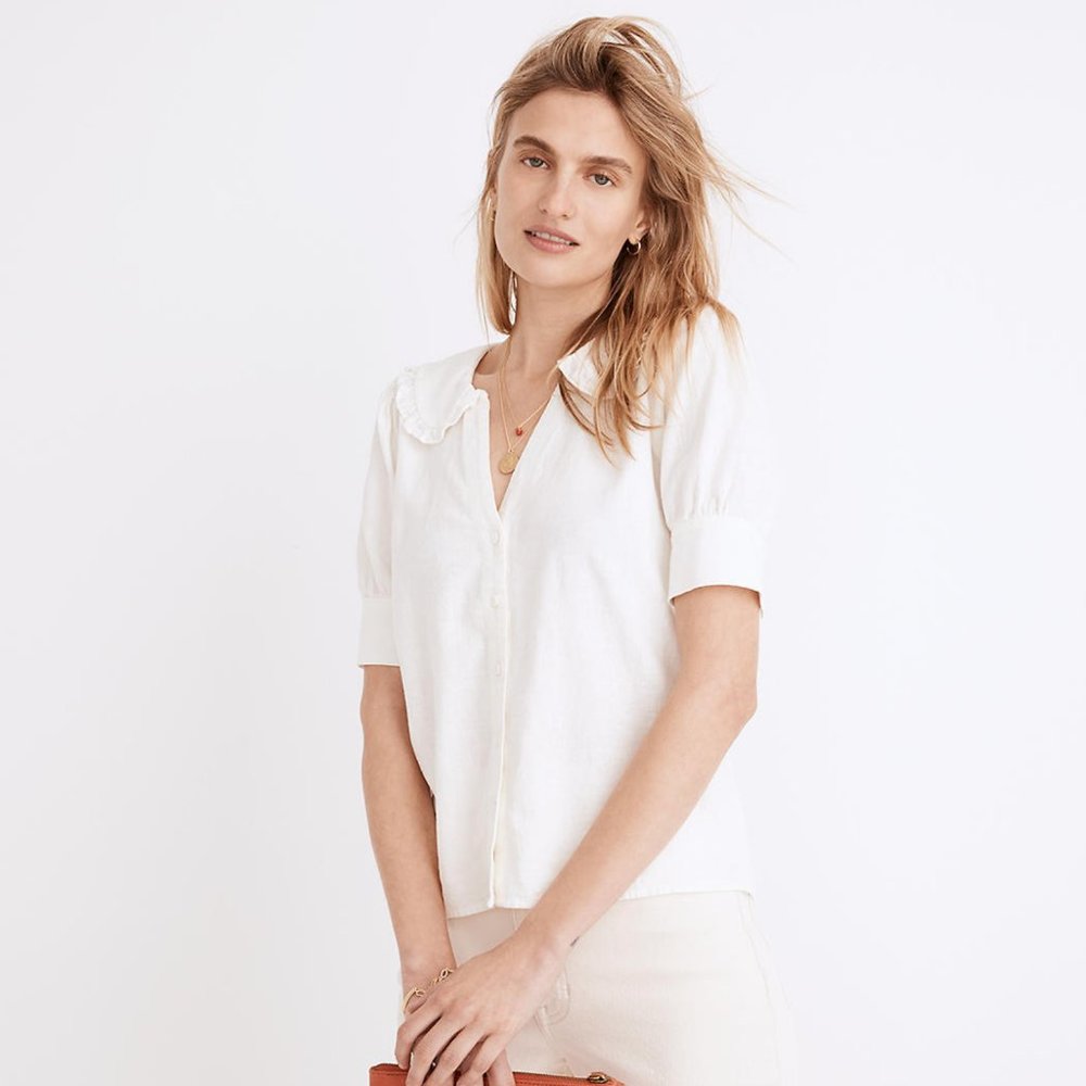 Madewell Linen-Blend Peter Pan Collar Shirt in Size 2